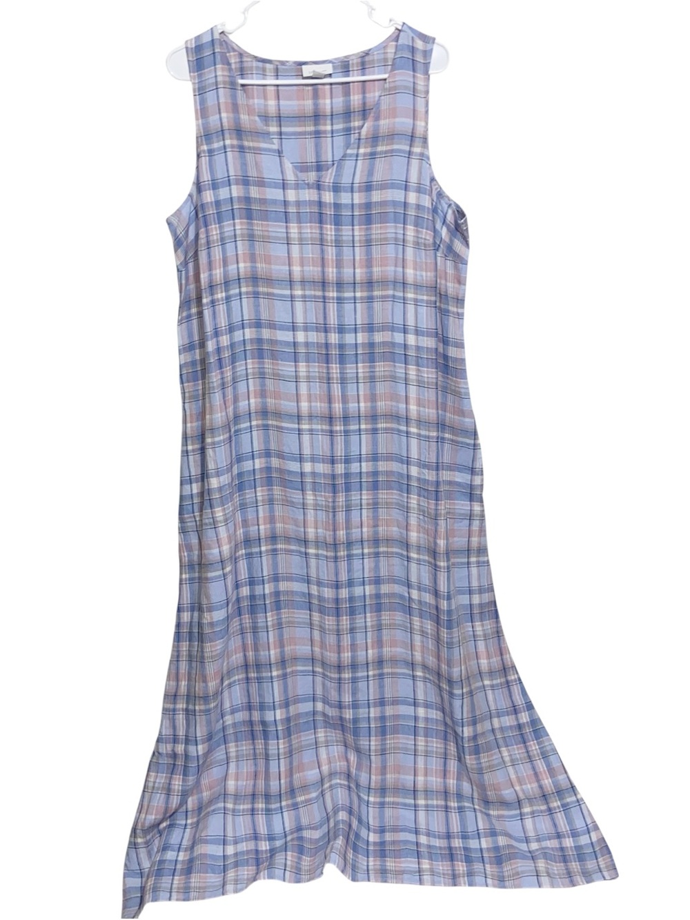 J Jill Love Linen Dress Womens Large Plaid Jumpers Maxi Plaid Lagenlook Coastal